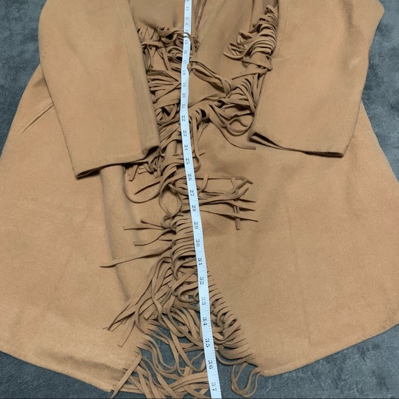 LIKE NEW | J.O.A. Los Angeles | Camel Fringed Long Line Coat/Cape | S - Picture 6 of 10